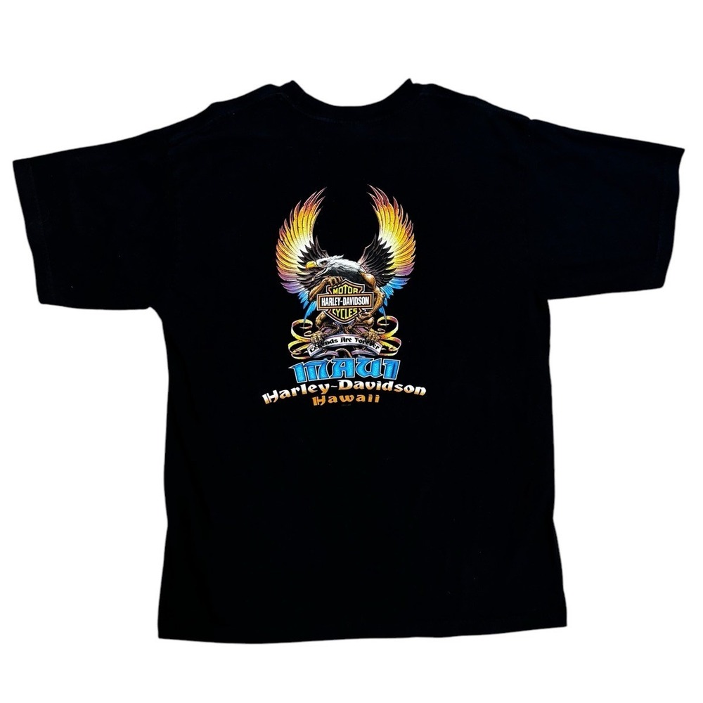 VTG Harley Davidson Motorcycles USA Made Black Pocket TShirt Maui Hawaii Mens XL